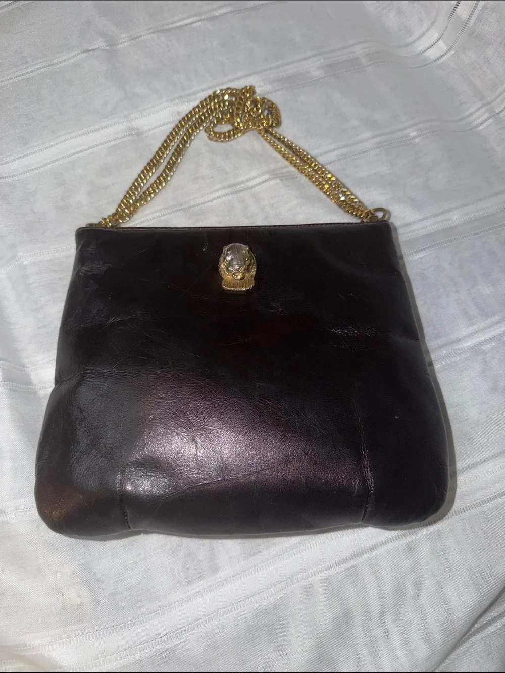 Classic Brown Leather Shoulder Bag with Gold Chain Strap